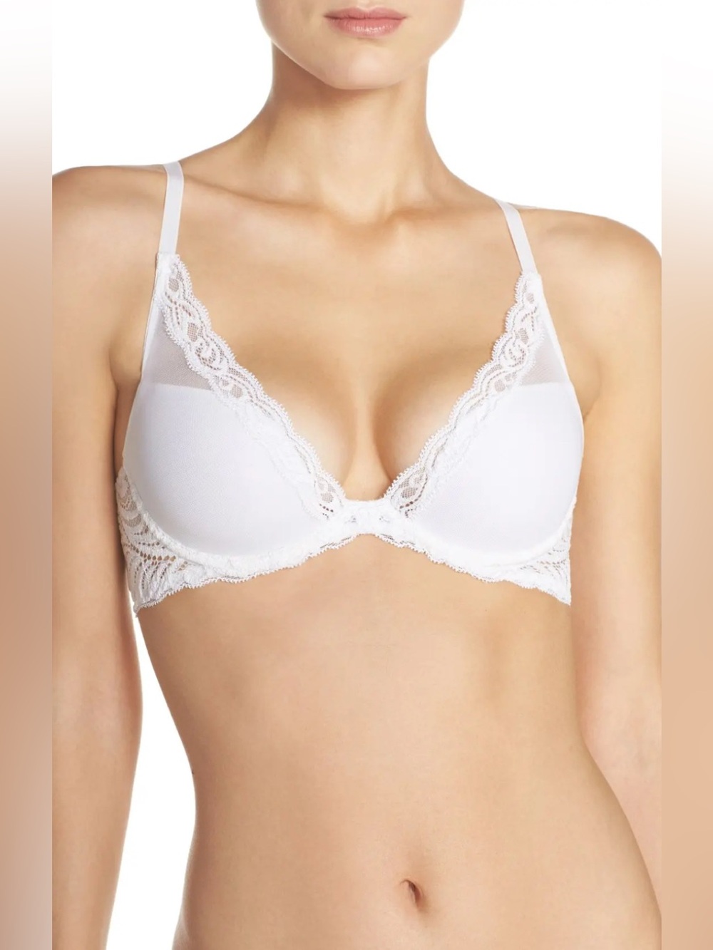 Natori Feathers Contour Plunge Bra Underwire Size 36B White